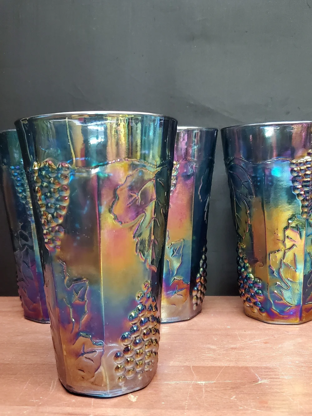 Vintage Blue Iridescent Harvest Grape Tumbler Set